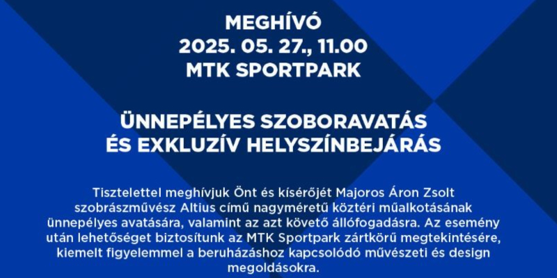 Meghívó - MTK Sportpark - ünnepélyes szoboravatás és exkluzív helyszínbejárás